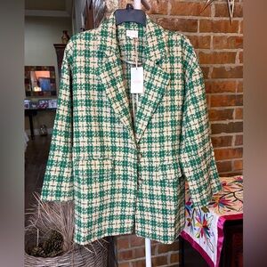 Entro Green and Cream Plaid Blazer